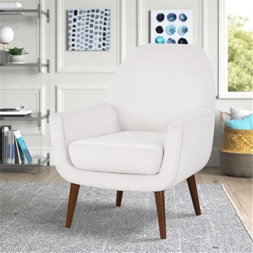 Comfort Pointe Accera Mid-Century Sea Oat Cream Velvet Arm Chair With Brown Solid Wood Legs